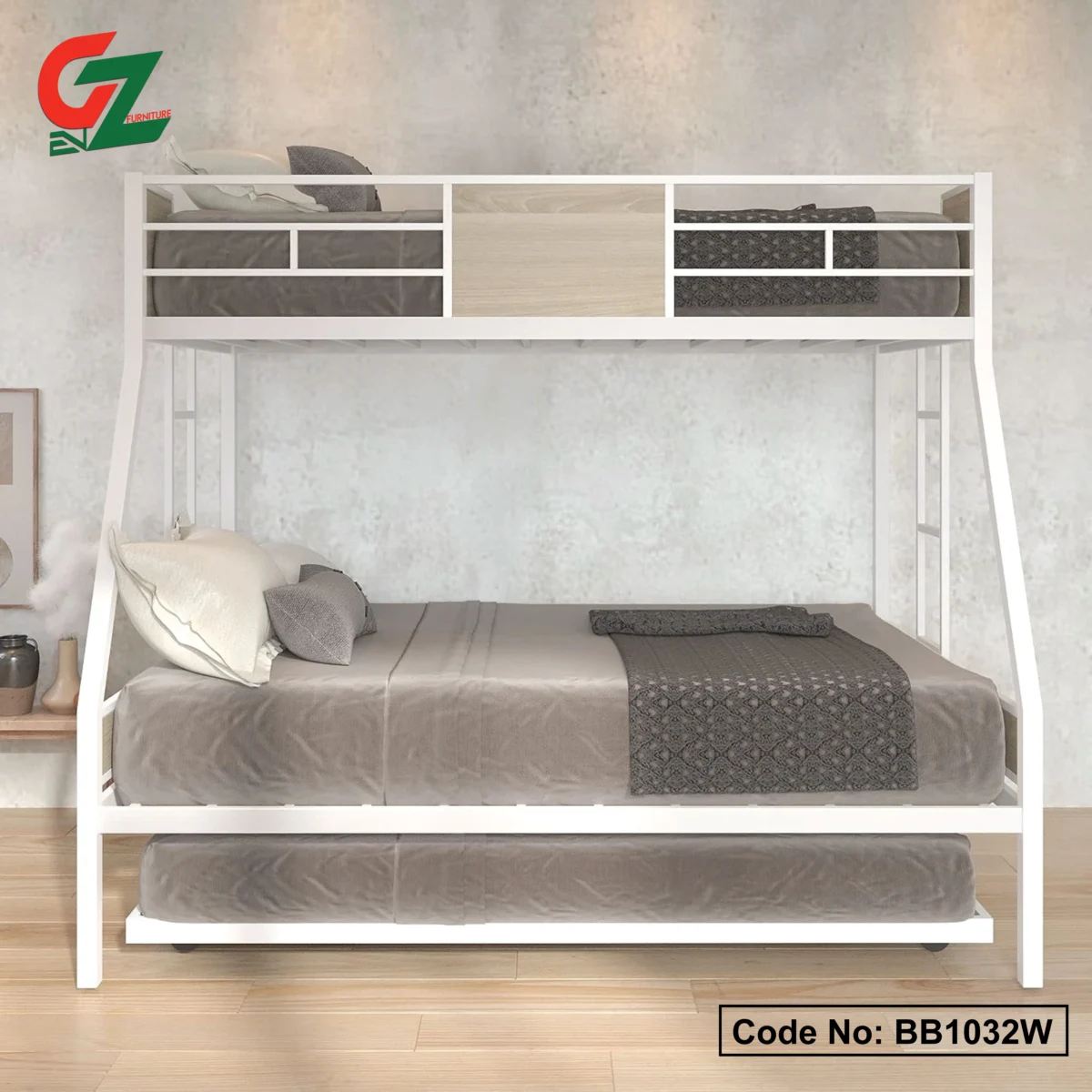 modern bunk bed with extra bed