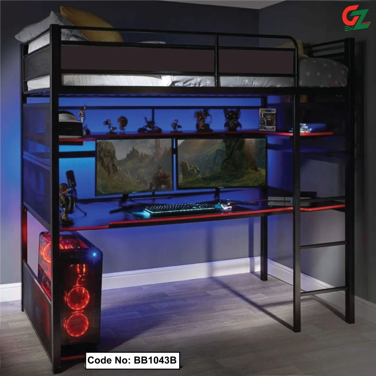 gaming bunk bed with chair