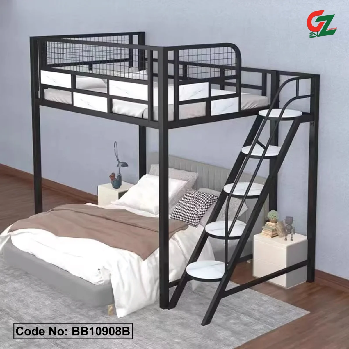 Elevated Bunk Bed Iron Art Single Upper Bed