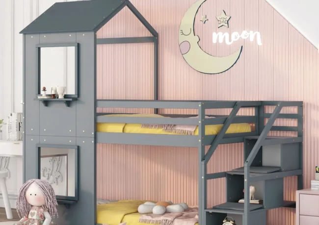 Stylish Twin Over Bunk Bed with Storage