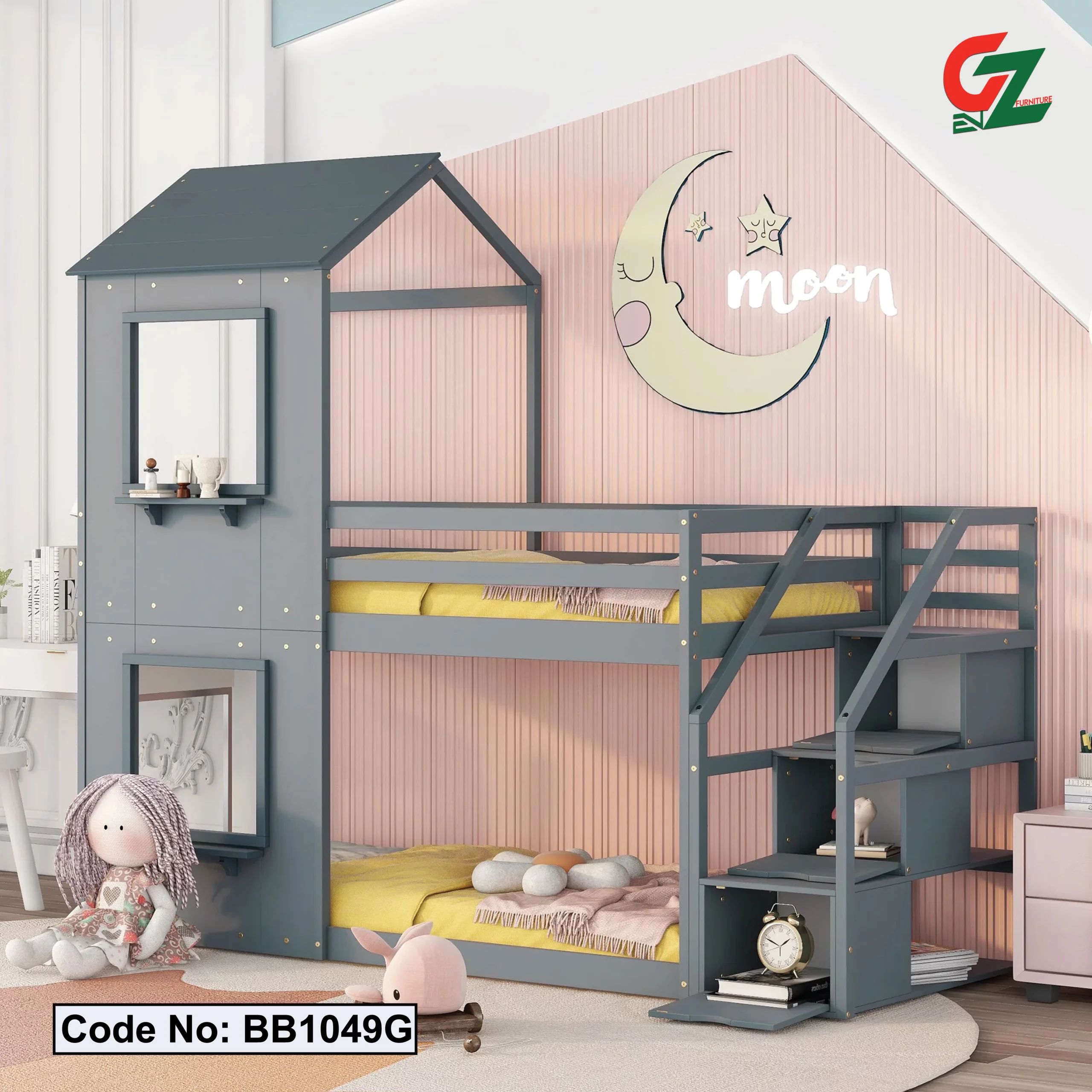 Stylish Twin Over Bunk Bed with Storage