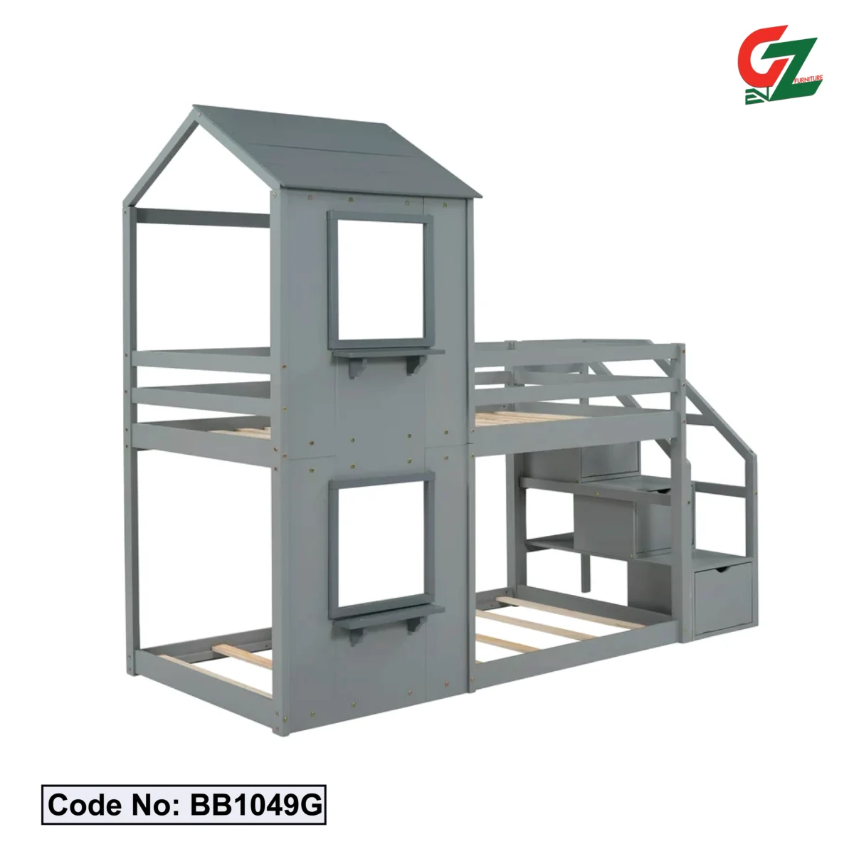 Modern Twin Over Bunk Bed with Storage