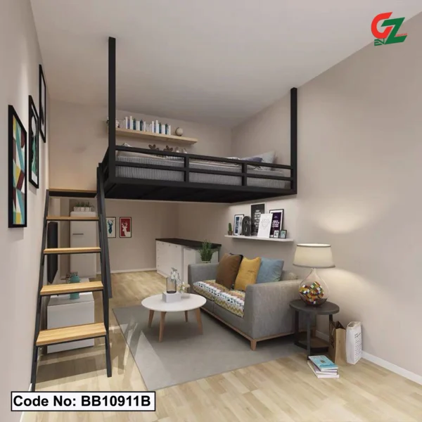 Small Apartment Wrought iron Space-Saving Dwelling Elevated Loft Bed
