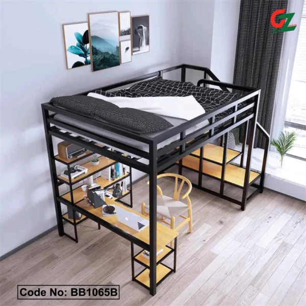 Modern Bunk Bed With Desk & Shelf