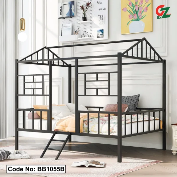 Twin House Metal Cabin bunk Bed Frame with Ladder
