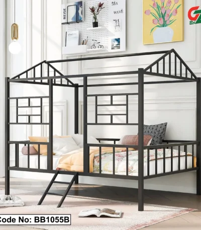 Twin House Metal Cabin bunk Bed Frame with Ladder