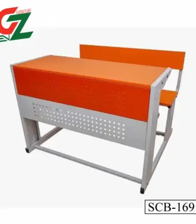 Ergonomic Study Desk with an orange top and supportive backrest.