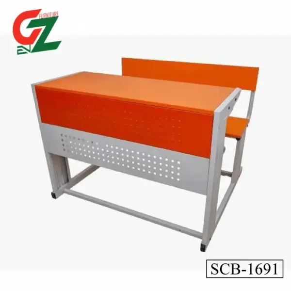 Ergonomic Study Desk with an orange top and supportive backrest.